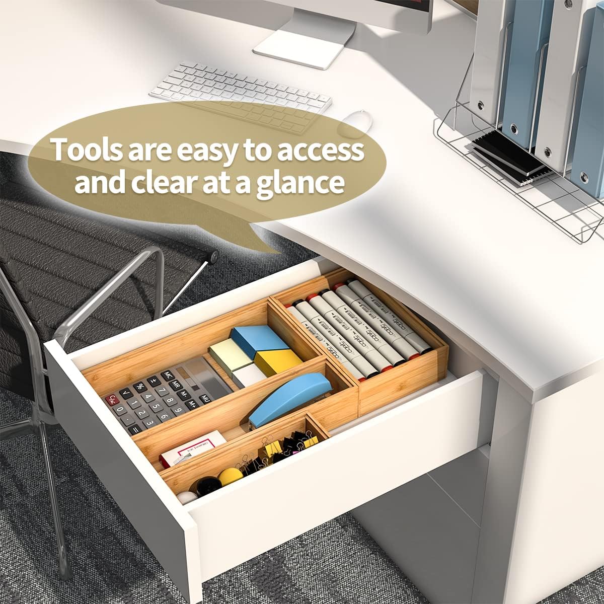 Bamboo Kitchen Drawer Organizer,Stackable Silverware Tray Utensil Organizer Cutlery Holder for Kitchen,Wooden Storage Box for Bathroom, Multi-Use Storage Bins Dividers for Office(9x3x2.5 inch)