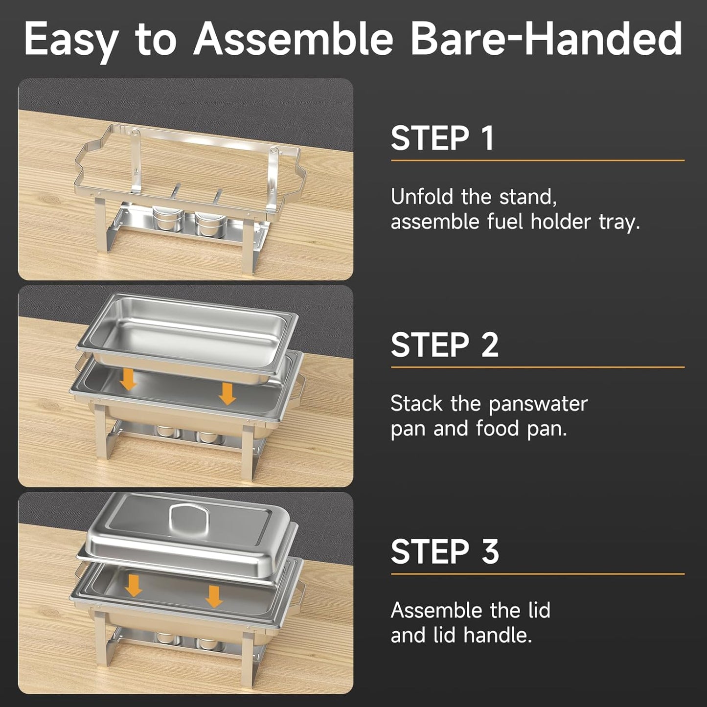 Chafing Dishes for Buffet 4 Pack, 9QT Chafing Dish High Grade Stainless Steel Chafer Complete Set,Steel Handle, Catering Events Complete Buffet Warmer Set (Silver, 4)