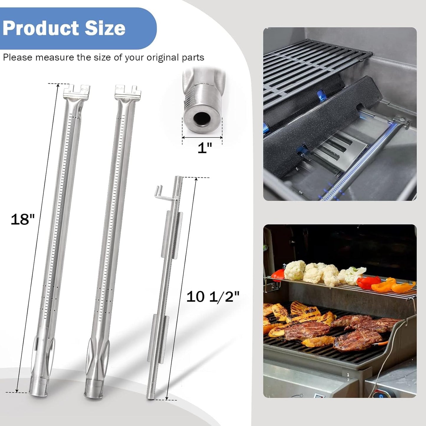Criditpid Grill Replacement Parts for Weber Spirit I/II 200 with Front Control, 7635 Flavorizer Bars, 69785 Grill Burner Tubes & 7642 Grill Igniter Kit for Weber Spirit E210, E220, S210, S220 Grills.