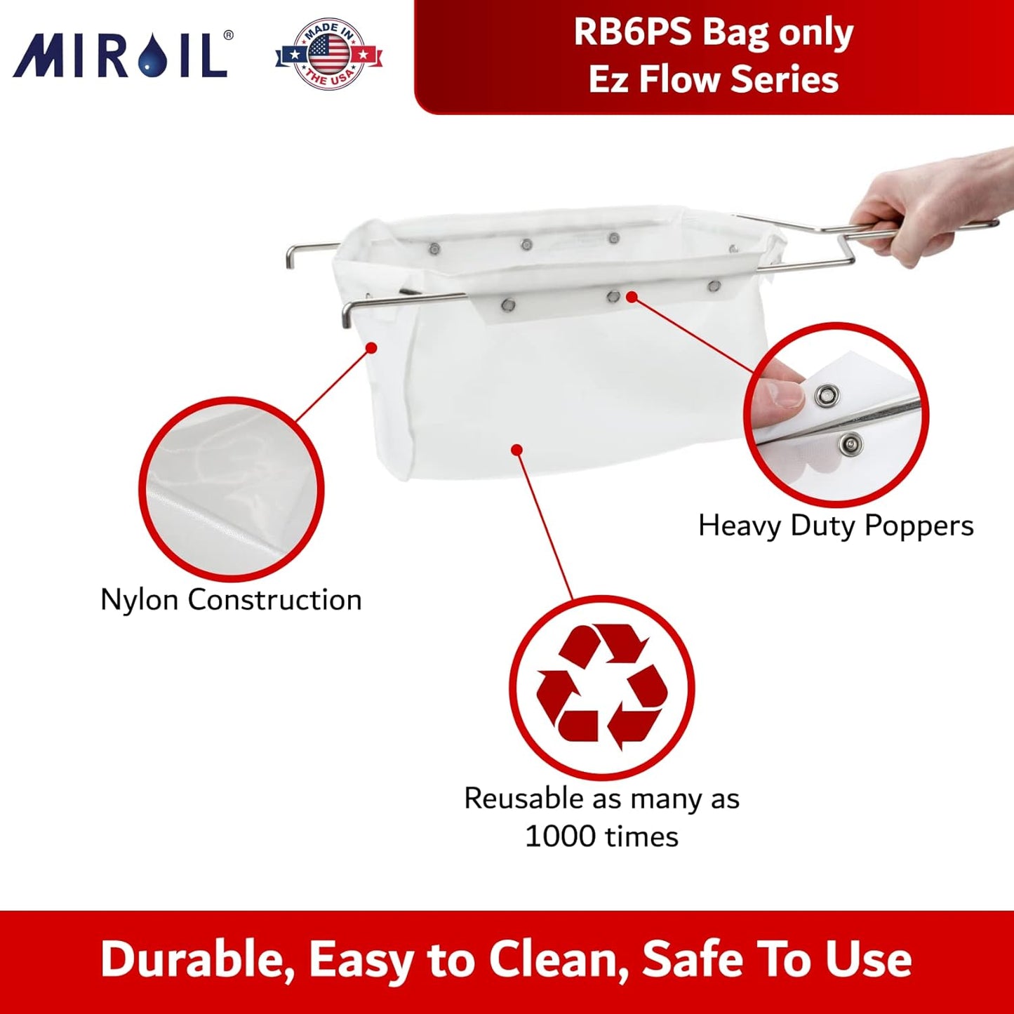 MirOil RB6PS EZ Flow Oil Filter Bag, Maintain Quality & Taste of Fried Food, Reduce Contaminants, Polish, Extends Life of Hot & Cold Cooking Oil Filter Bag for Kitchen, Restaurant(Frame Sold Separate)