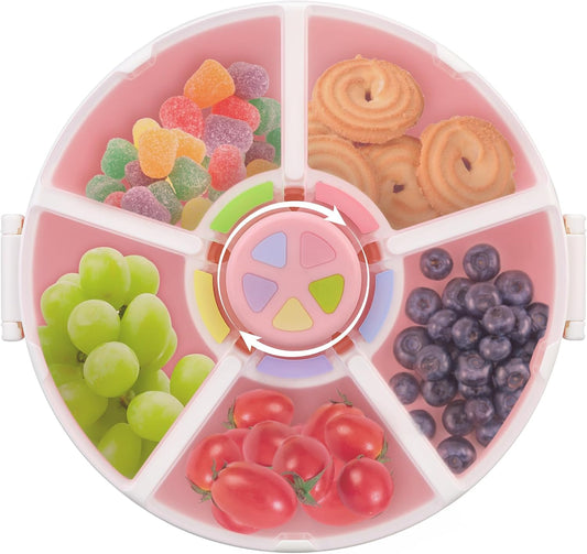 Kids Snack Spinner – Reusable Snack Container with 5 Compartments & Lid, BPA/PVC-Free, Dishwasher Safe, Perfect for Travel, School Lunches & On-the-Go Snacking, Pink