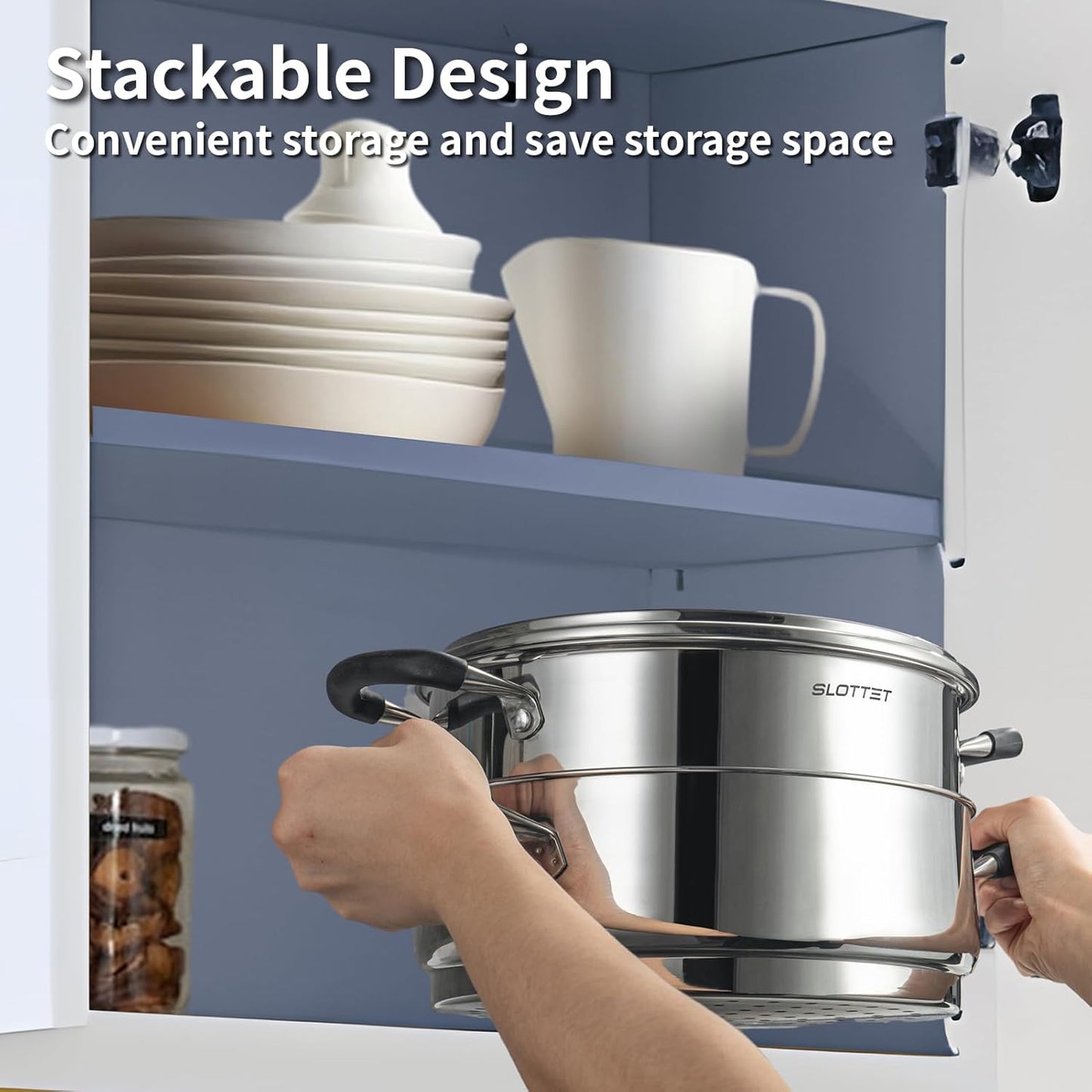 Stainless Steel 8 Quart Stock Pot with Steamer,8 Qt Deep Soup Pot for cooking,Multipurpose Stockpot with silicone Stay-cool Handle.