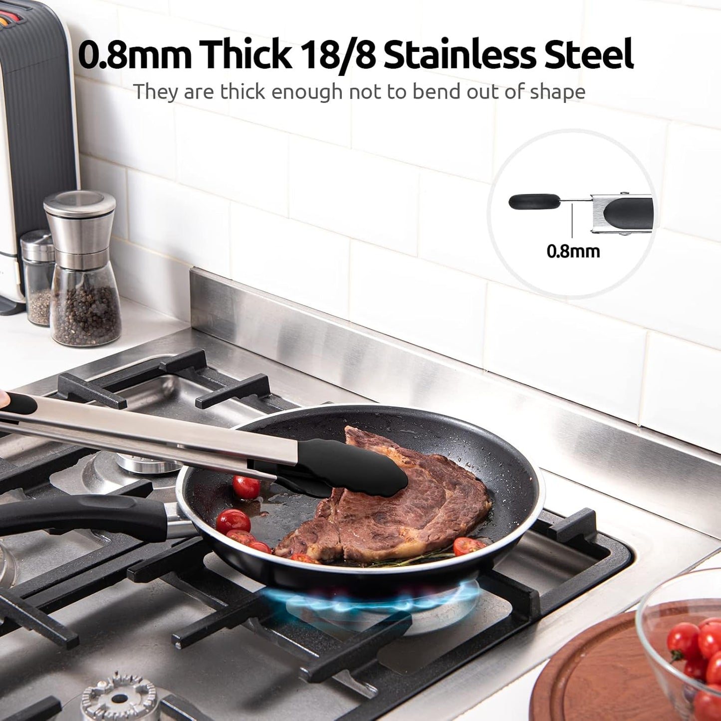 Heat Resistant Silicone Kitchen Tong: U-Taste 16 inch Extra Long Large 480ºF Hot Proof Cooking Tong with Sturdy Non Stick Rubber Tips & Non Slip Silicon Coated Steel Handle for Grilling BBQ (Black)