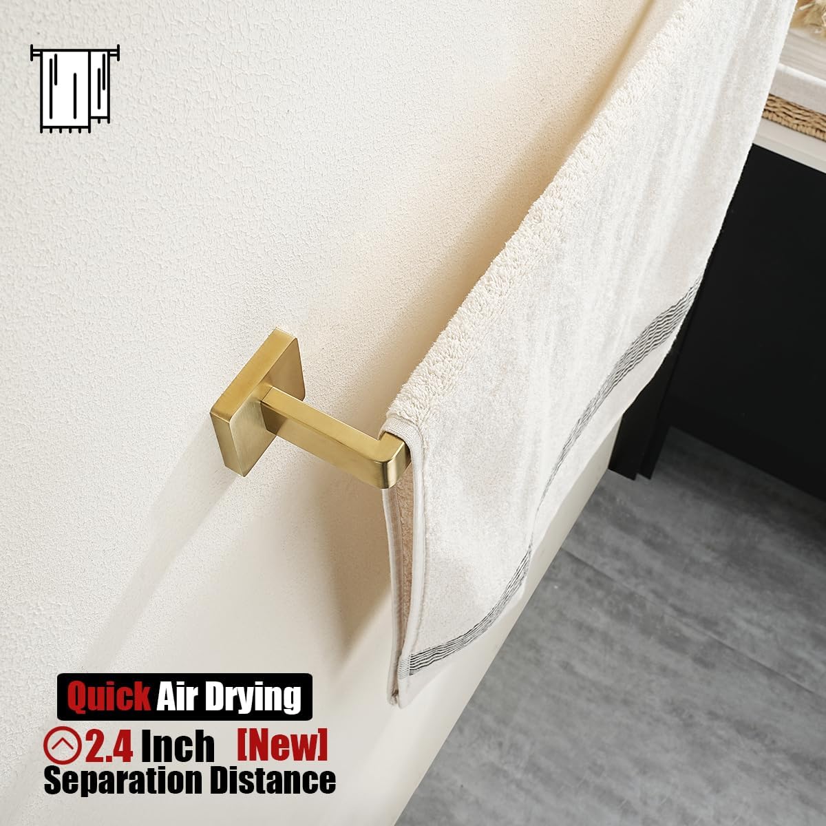 JQK Gold Towel Bar, Rounded Edges 32.41 Inch Towel Rack, 304 Stainless Steel Bathroom Wall Mount, Useable Length 30 Inch, TB250L30-BG