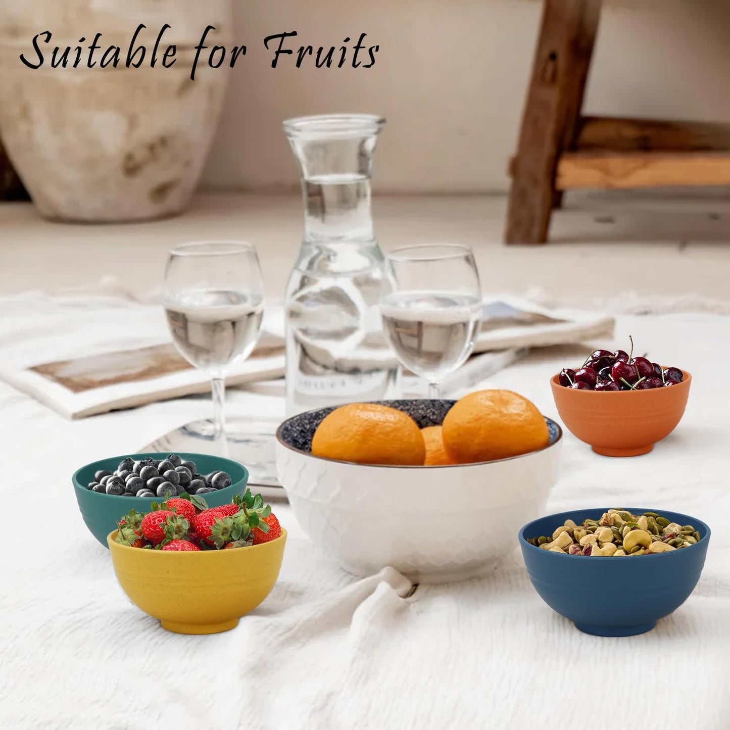 Unbreakable Wheat Straw Bowls for Kids, 10 oz Snack Bowls Set of 6, Small Handy Bowls Set for Snack, Dessert and Appetizer,Multi Color