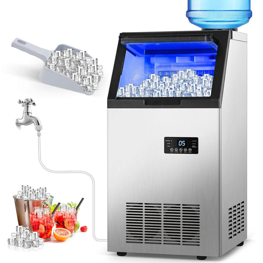 Commercial Ice Maker Machine 155Lbs/24H, 15" Wide Under Counter/Freestanding Ice Machine, 45 Ice Cubes in 4-15 Mins, 35Lbs Ice Storage, 2 Water Supply Modes, Built-in Ice Maker for Home, Bar, Outdoor