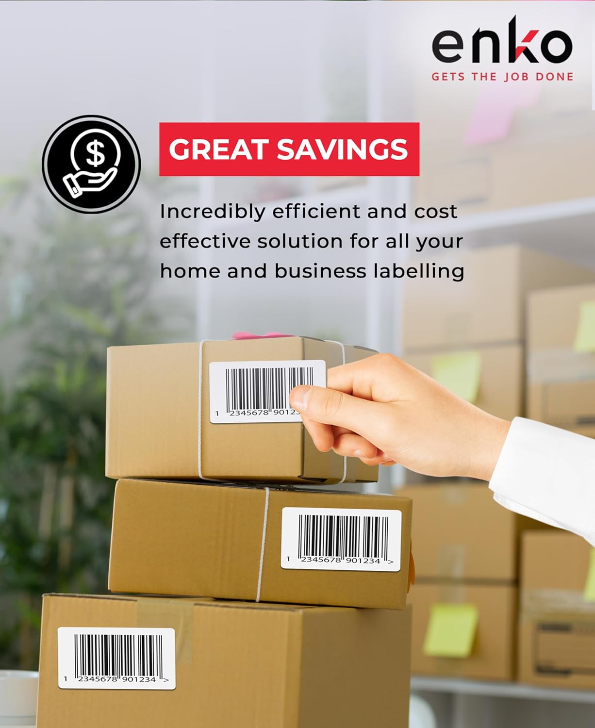 enKo 4" x 3" Labels for Zebra Desktop Printers (48 Rolls, 24,000 Labels) - Direct Thermal Address Mailing Shipping Barcode FBA Stickers FNSKU Labels for Zebra and Eltron (Perforated)