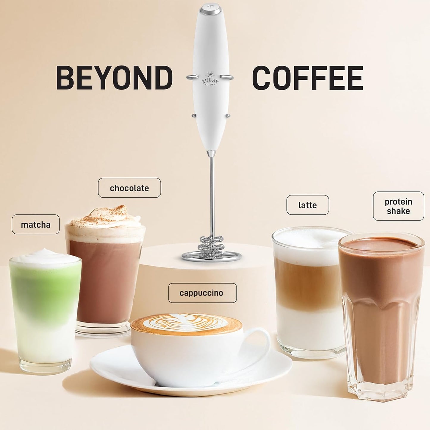 Zulay Kitchen Patented Tornado Triple Whisk Milk Frother with 4 Duracell Batteries – Handheld Foam Maker for Coffee, Lattes, Matcha & Hot Chocolate – Rich, Creamy Froth in Seconds