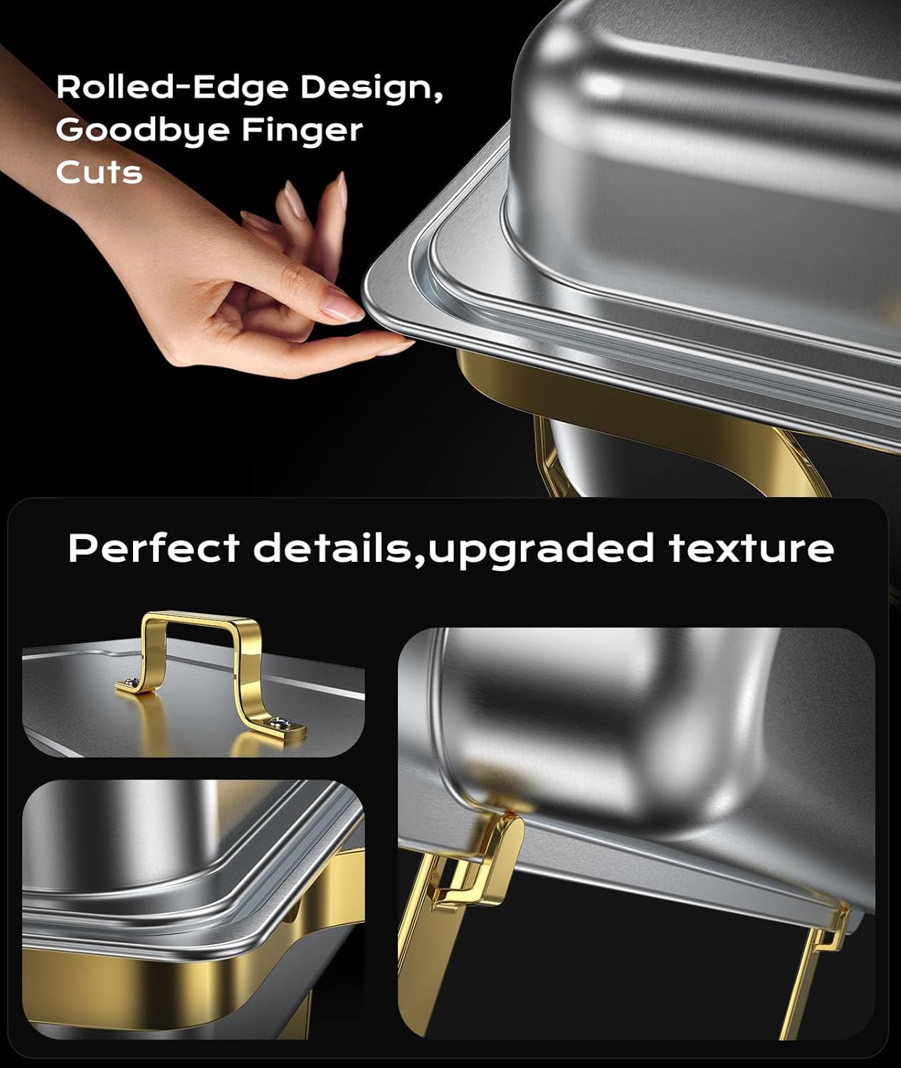 Chafing Dishes for Buffet 4 Pack, 9QT [Elegant Gold and Silver Colors] Food Warmers for Parties Buffet [Sturdy and High Grade] Chafing Dish Buffet Set for Any Party with Complete Set