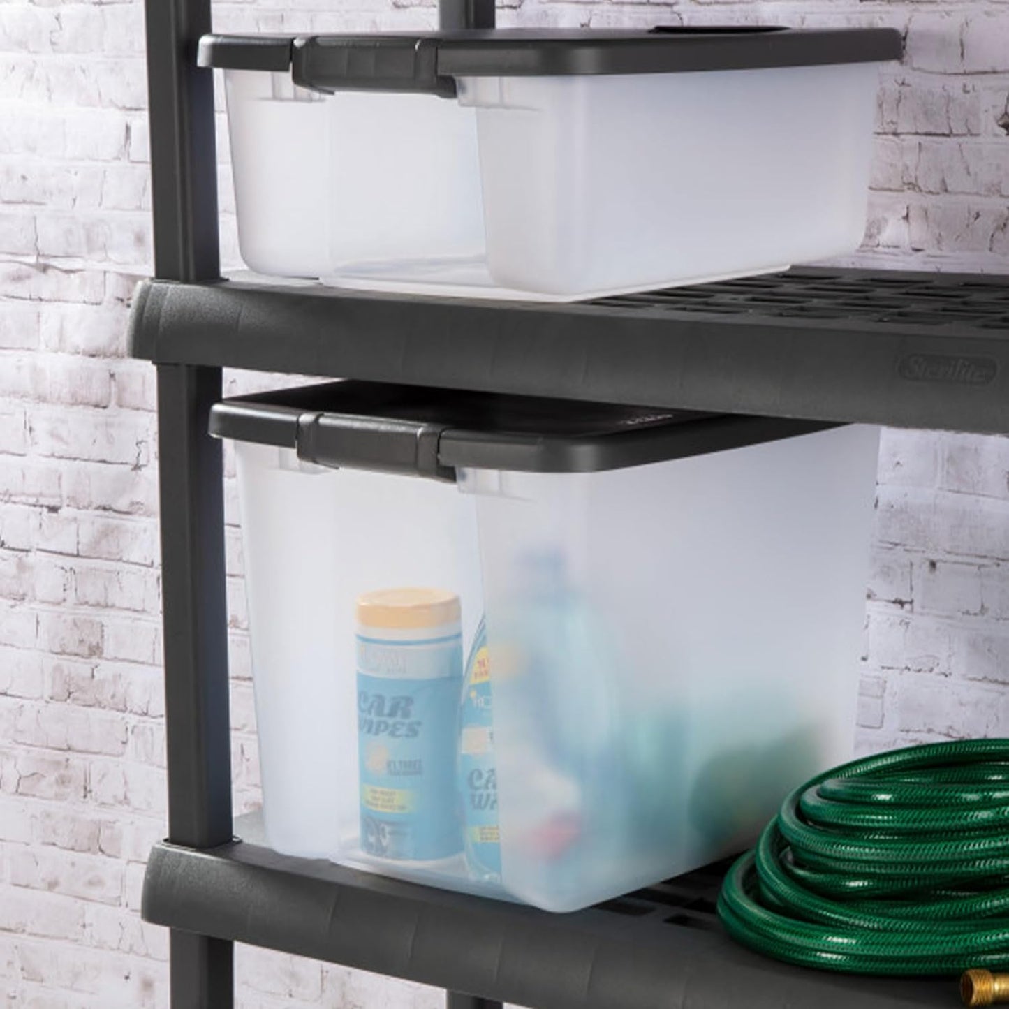 Sterilite 24-Pack ShelfTote, Clear Plastic Storage Bins with Lids, 50 Quart, Gray - Stackable Organizing Container Boxes for Closet, Bathroom, and Office