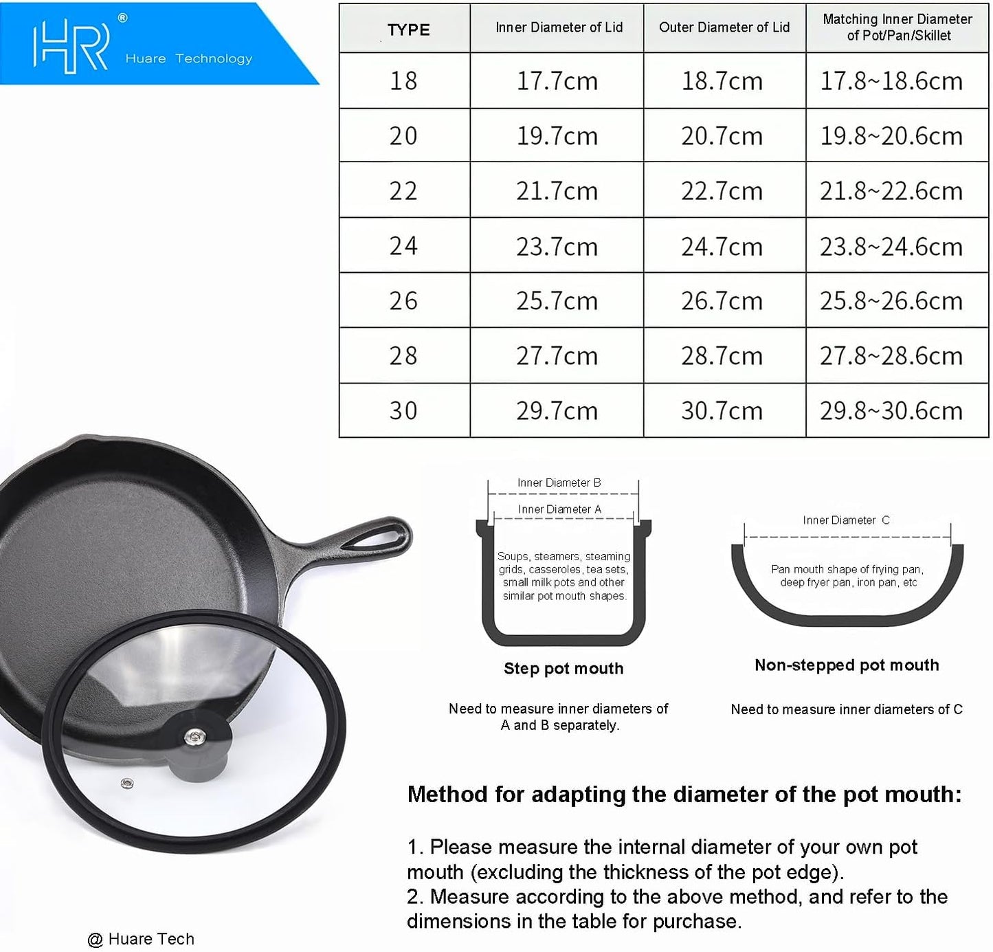 Silicon Glass Lid for Pot,Pan,Skillet Fits 8"(20CM) Cookware Silicon lid Dishwasher Safe, Replacement Lid Vented Tempered Glass with Heat Resistant Silicone Rim By HR Huare Technology, Black,1 Pack…