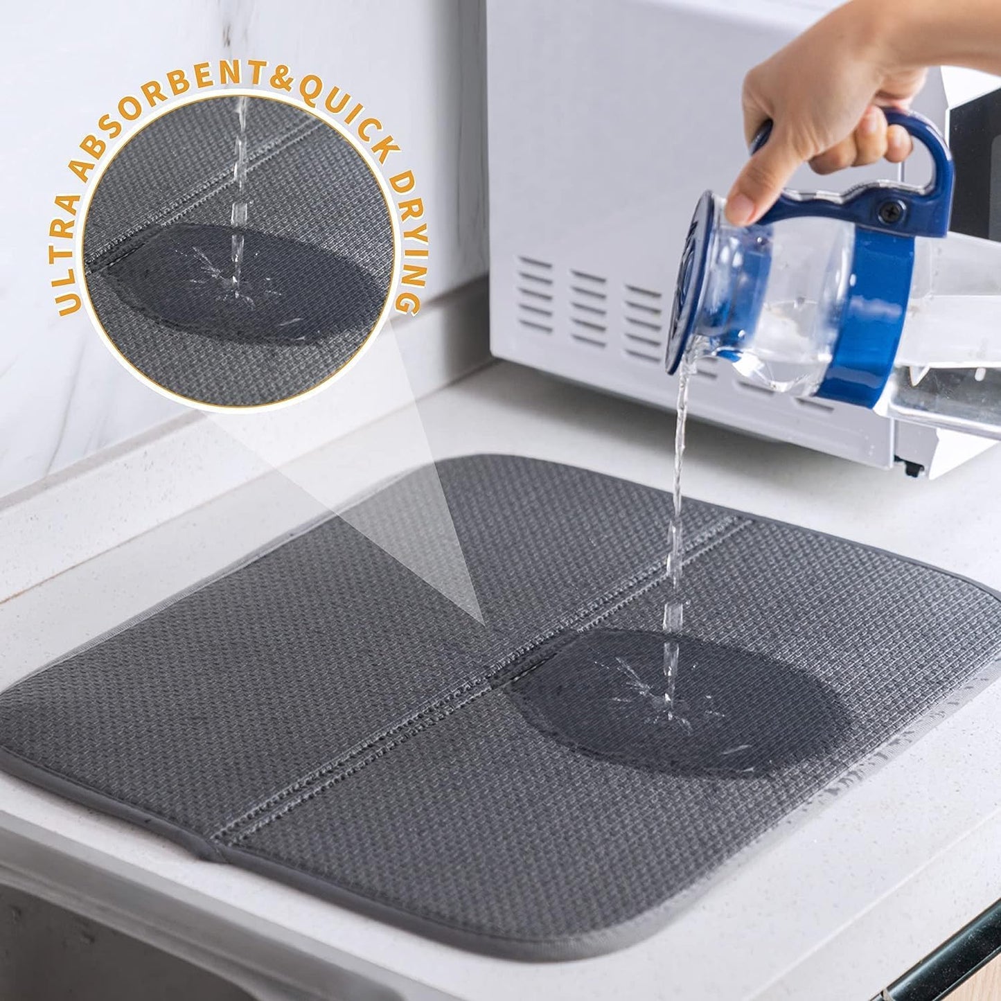 2 Pack Dish Drying Mat, Absorbent Microfiber Dish Drying Mats for Kitchen Counter, 16*24 inch Large Size Dish Drying Pads for Sink, Counterops
