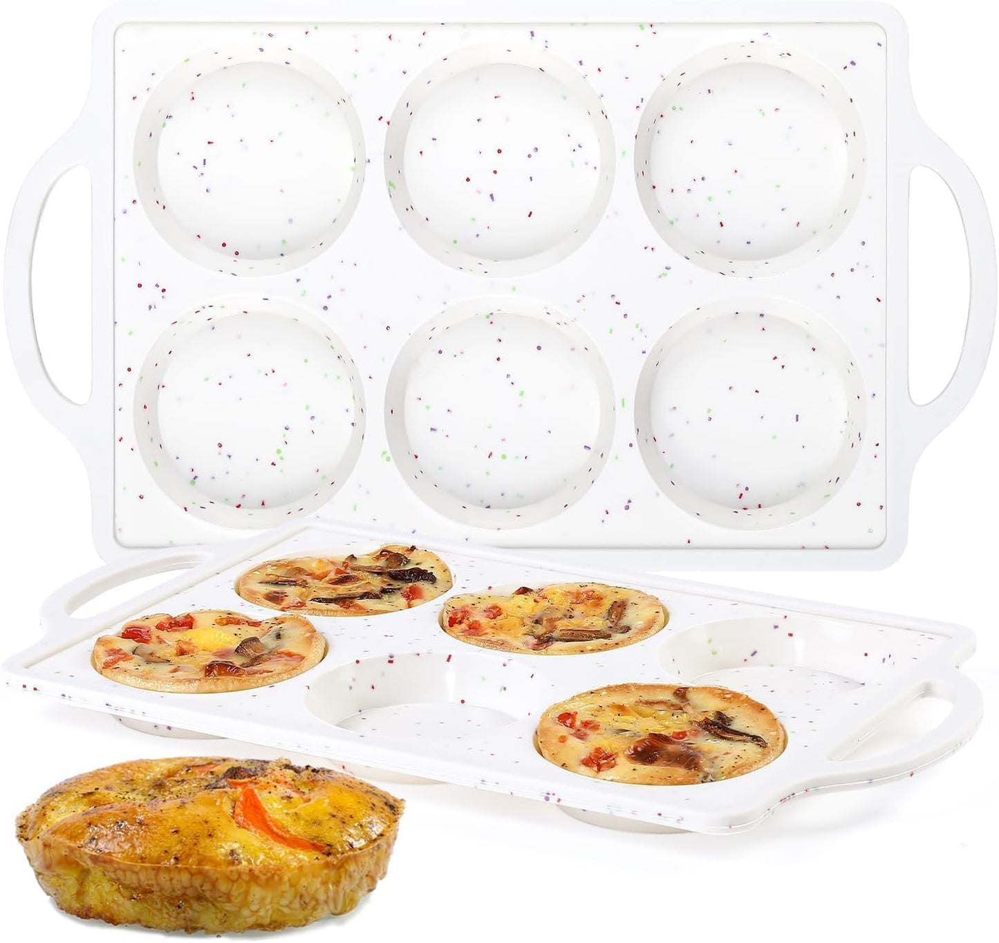 Muffin Top Pan Non Stick, Silicone Egg Molds for Breakfast Sandwiches 3 Inch Round Egg Baking Pan for Oven English Muffins, Whoopie Pies, Corn Bread, Tarts 2 Pack Confetti