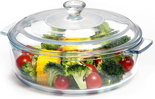NUTRIUPS Small Glass Casserole Dish with Lid Oven Safe Covered Round Casserole Dish 8" Glass Microwavable Bowl With Lid Microwavable Cookware (Small-1.7L)