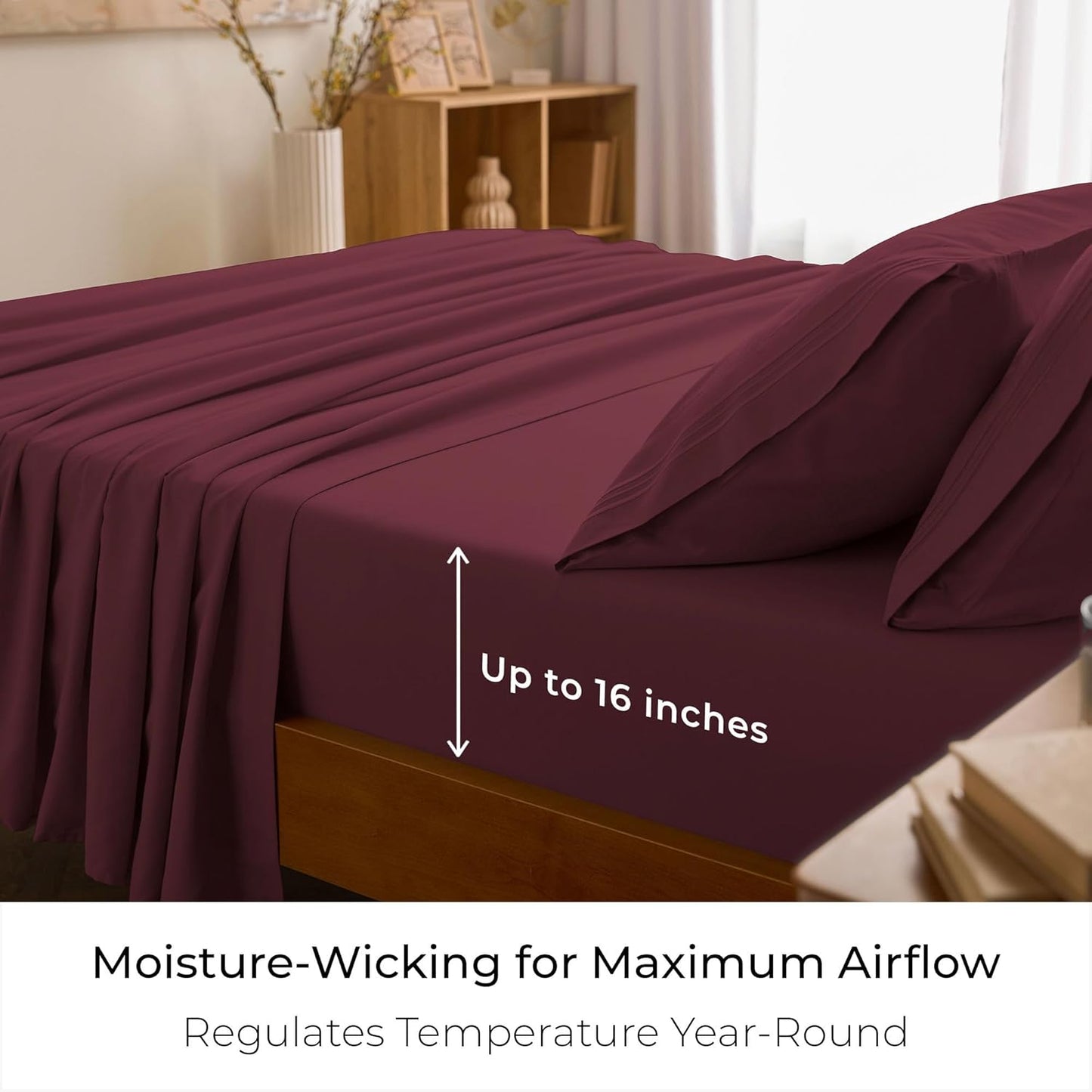 Mellanni California King Sheets Set - 4 PC Iconic Collection Bedding - Hotel Luxury, Extra Soft, Cooling Bed Sheets - Wrinkle, Fade, Stain Resistant (Cal King, Burgundy)