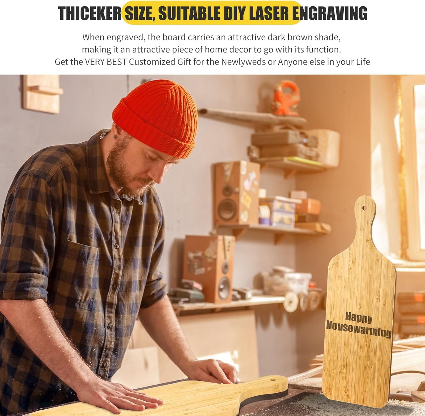 Lounsweer 6 Pcs Thicken Cutting Board Bulk Wood Board for Chopping Serving Charcuterie Material for Laser Engraving Mother' Day Wedding Housewarming Gift(Bamboo,17 x 6 Inches)