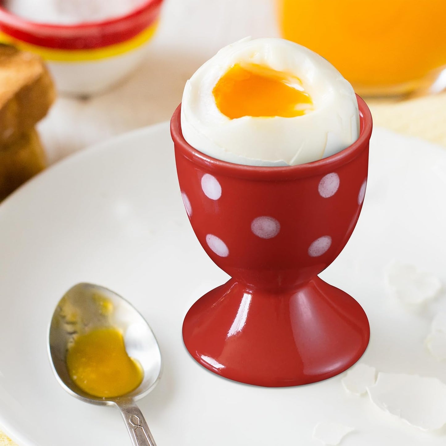 Cinf Easter Ceramic Egg Cup Red Set of 2 Porcelain Holder Breakfast Boiled Cooking Easy to Clean Childhood Memories Kitchen