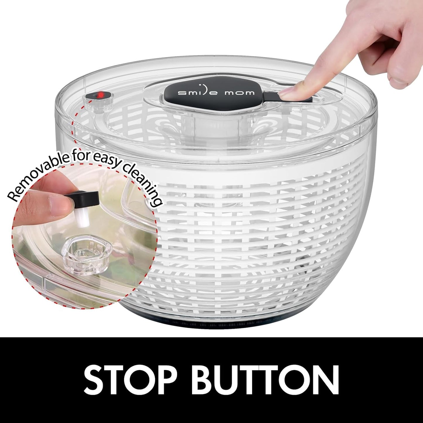 Smile mom Salad Spinner Large Lettuce Spinner Kitchen Gadgets, Large Salad Spinner Vegetable Washer, High Efficiency for Kitchen Washing & Drying Leafy Vegetables, One-Handed Easy Press 6.3 Qt White