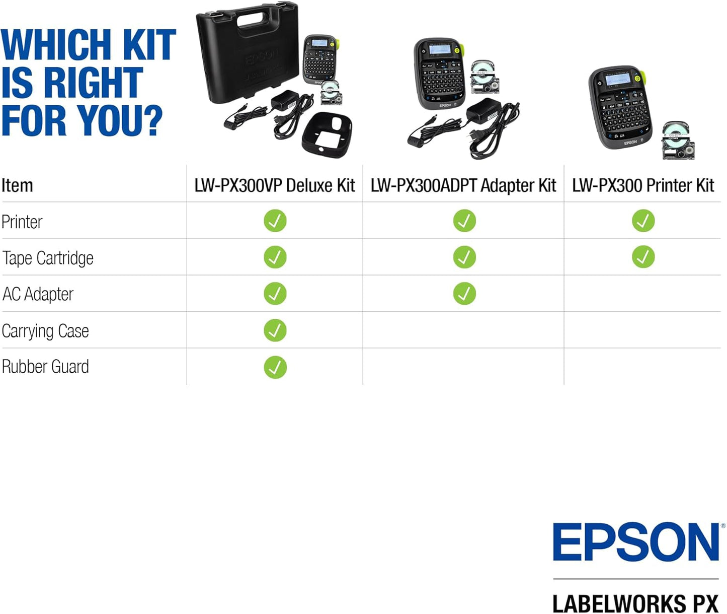 LABELWORKS Epson LW-PX300VP Industrial Label Maker Complete Kit - with Accessories, Sticker Labels, Magnetic Tape Compatible, Only Uses 203 & 205 Shrink Tube Tapes, Portable Handheld Printer