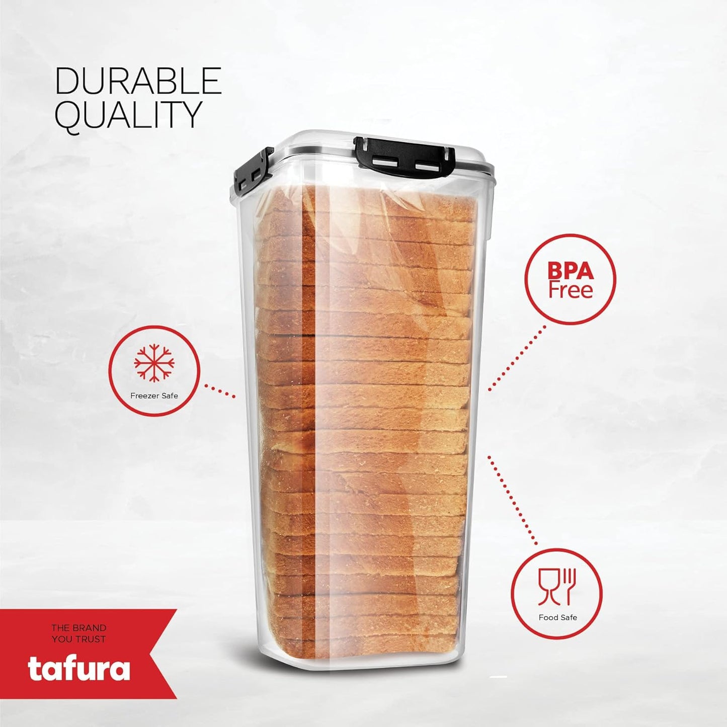 Tafura Bread Container - 2 Pack 5 Liter BPA Free Plastic Bread Box - Container/Holder for Homemade Loaves and Baked Goods with Black Airtight Lid