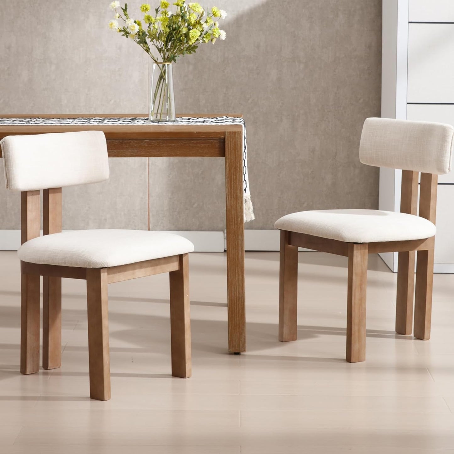 chairus Dining Chairs Set of 2 Linen Fabric Diner Chairs Farmhouse Wood Chairs for Kitchen and Dining Room, Beige