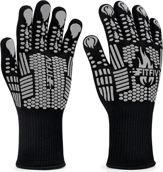 BBQ Gloves, Oven Gloves, 1472°F Extreme Heat Resistant Barbecue Gloves, Silicone Non-Slip Oven Mitts, Kitchen for Cooking, Grilling, and Baking (Gray)