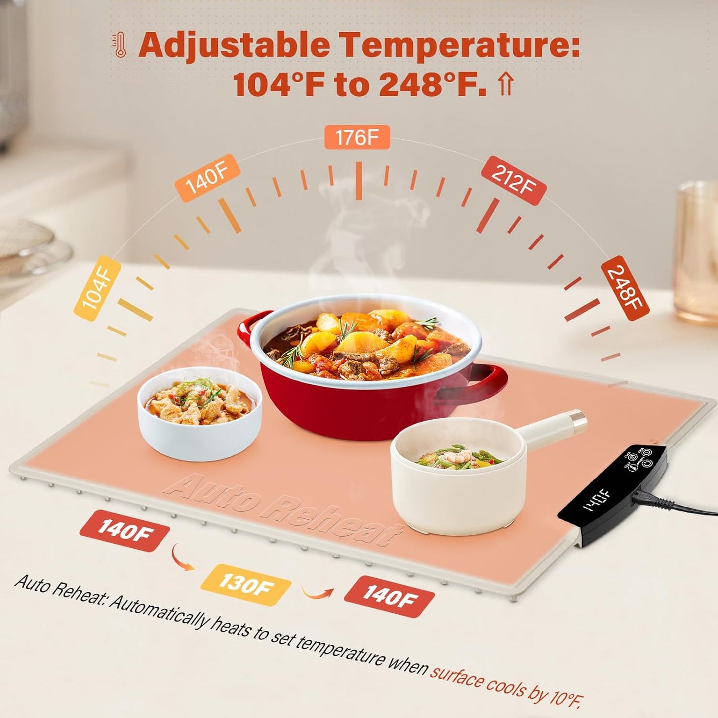 Warming Mat for Food – Silicone Heated Tray with Auto Reheat & Built-in Heating Element – Ideal Food Warmer for Parties, Buffets, Dinner & Gifts for Women