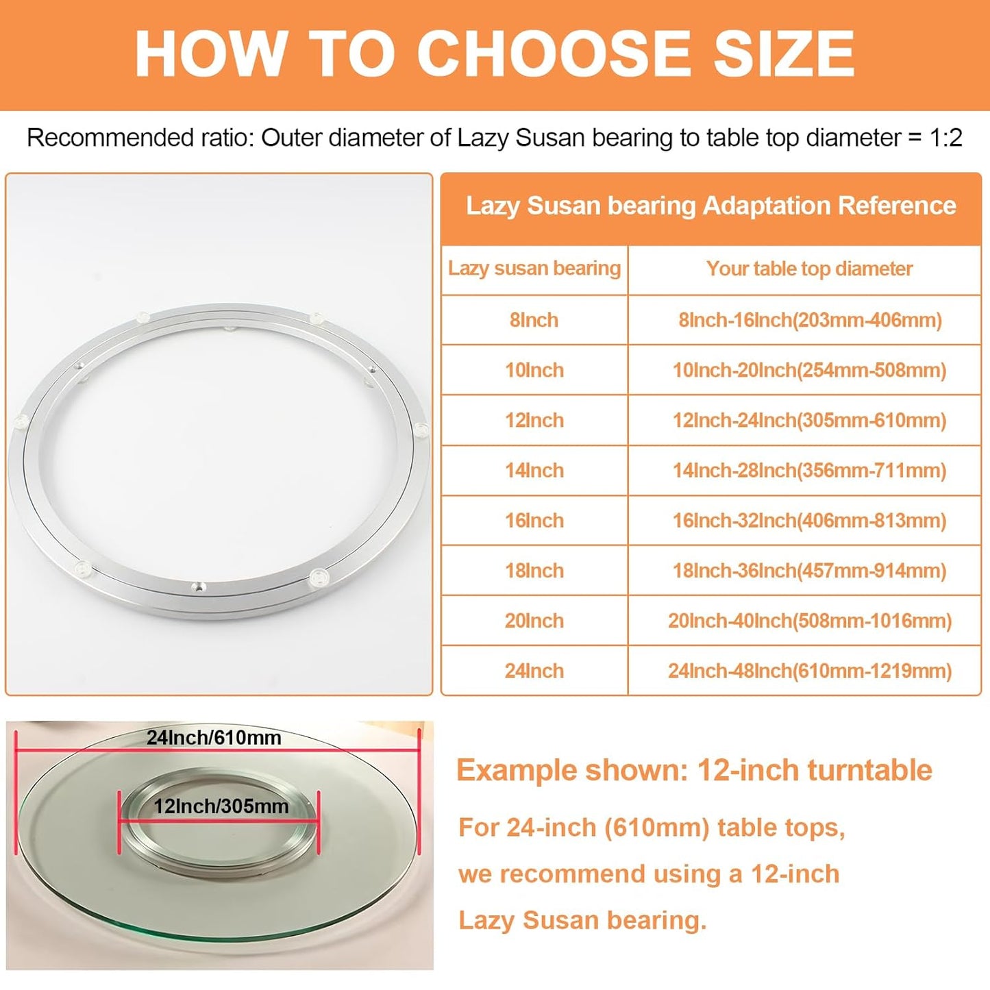 TamBee 18 Inch Lazy Susan Hardware Kit - Heavy Duty Aluminum Turntable Bearing with Metal Rotating Ring Mechanism Lazy Susan Parts for Puzzle Boards, DIY Projects (Base Only)