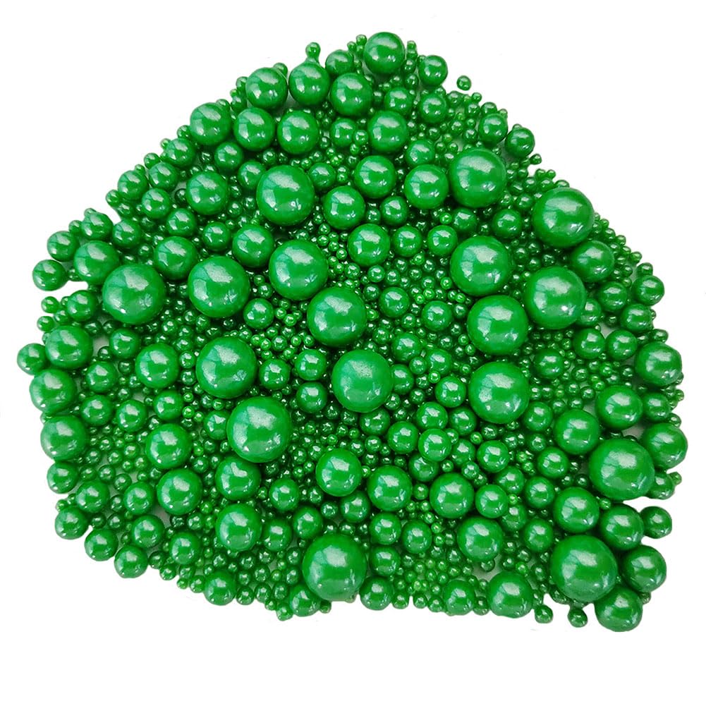 Edible Christmas Green Sugar Pearls Candy Sprinkles 120G/ 4.23Ounce Baking Cake Sprinkles Cupcake and Cake Topper Cookie Decorations Wedding Party Valentines Halloween Christmas Supplies