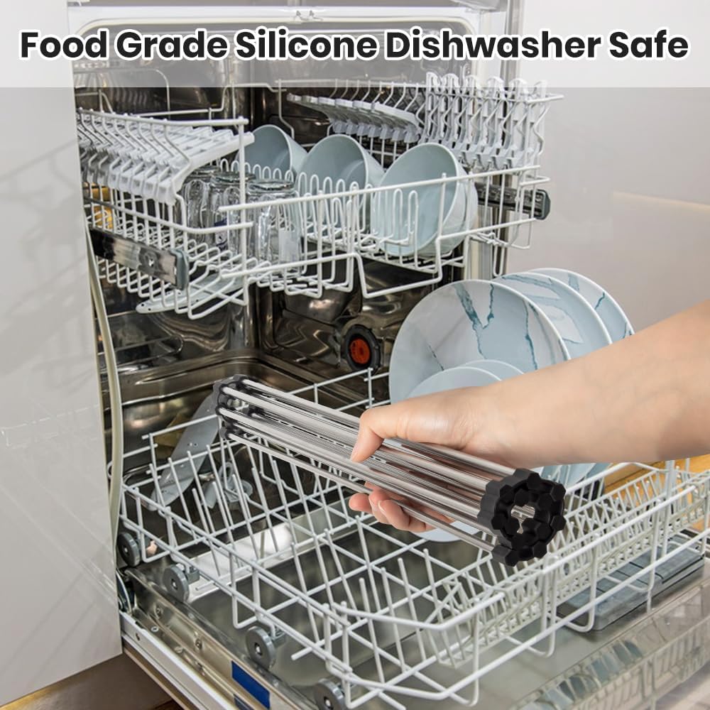 Roll Up Dish Drying Rack, Stainless Kitchen Accessories, Foldable Dish Rack, Anti-Slip Design Sink Counter Storage, Over The Sink Dish Rack, Stainless Steel, ((17.5" x 12") Black)
