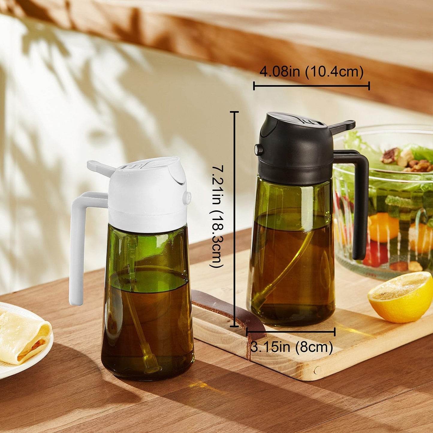 TrendPlain - Original 16oz/470ml Olive Oil Dispenser Bottle for Kitchen Gadgets and Air Fryer Accessories - Olive Oil Sprayer for Cooking w/Stickers - 2 Black
