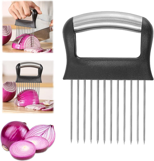 Suuker Onion Holder for Slicing, Large Onion Cutter Vegetable Chopper, Stainless Steel Tomato Slicer for Potato Lemon, Kitchen Food Slicer Guide for Neat Slicing, Meat Tenderizer Tool