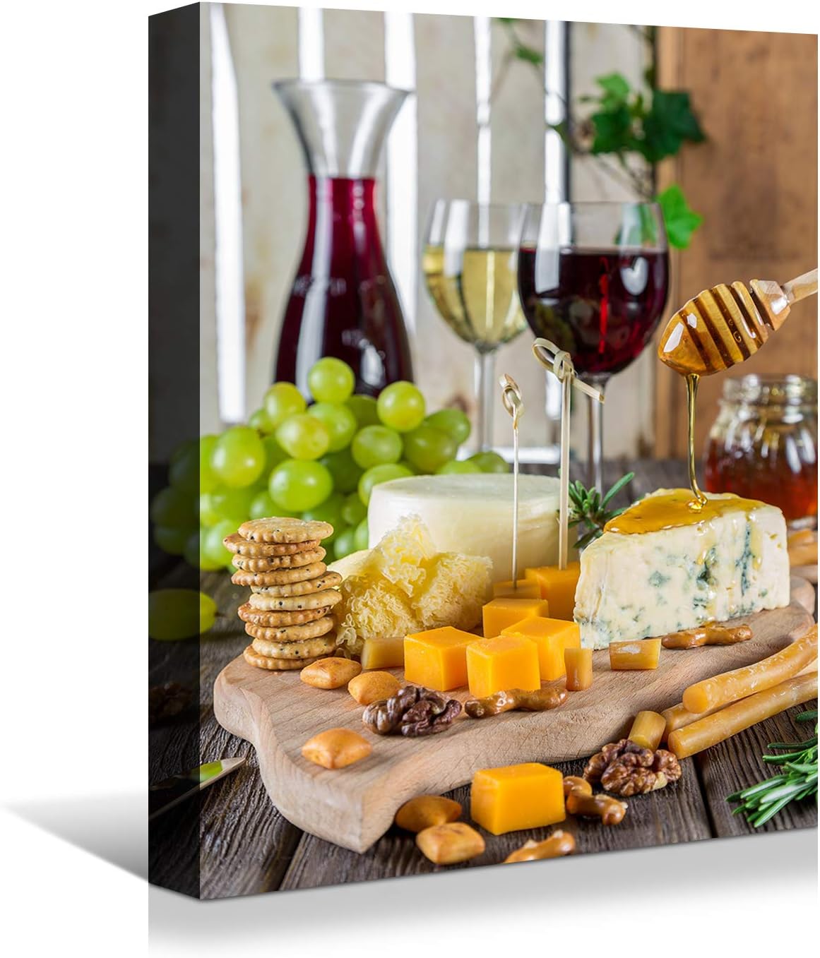 Looife Cajun Kitchen Wall Art, 16x24 inch Boho Kitchen Canvas Wall Decor - Modern Art Deco Print with Wine & Food Motif, Ready to Hang for Dining Room & Bar