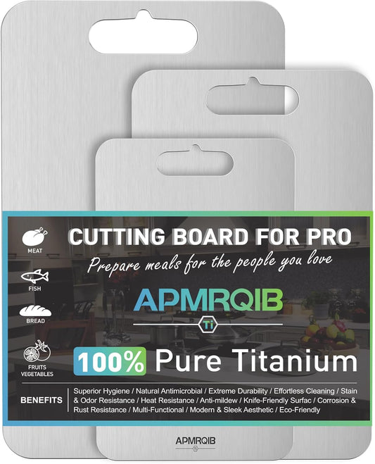 Titanium Cutting Board Set of 3,100% Pure Titanium Cutting Boards for Kitchen, Double Sided Non Toxic Cutting Board, Ideal Charcuterie & Chopping for Meat, Hygiene Durable Dishwasher（S+M+L)