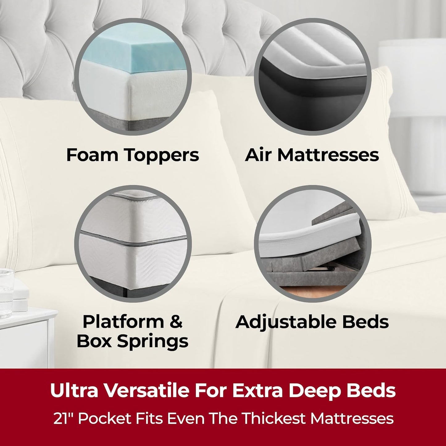 Mellanni Extra Deep California King Sheets - 4 PC Iconic Collection Bedding - Luxury, Ultra Soft, Cooling Bed Sheets - Wrinkle, Fade, Stain Resistant (Cal King, Golden Ivory)