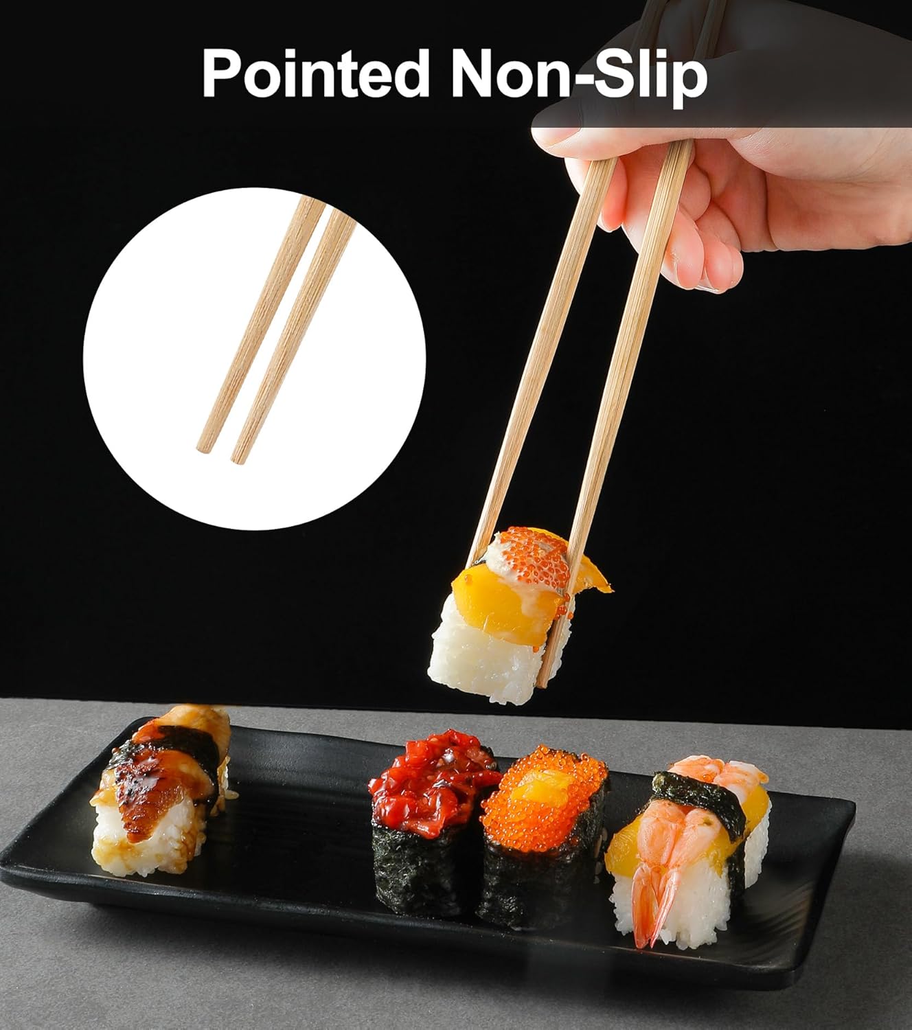 100Pairs Bamboo Chopsticks Disposable | Japanese | Sushi | Separated | Non Slip | Pointed Chopsticks-（9.45in）