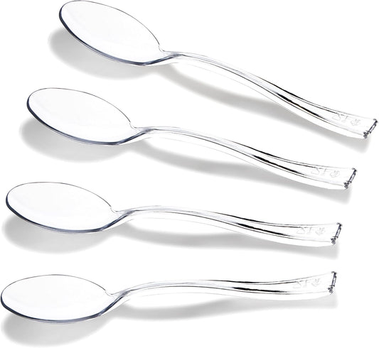 WDF 300 Pieces Clear Plastic Mini Spoons for Desserts 4 Inches Clear Plastic Spoons Heavy Duty Perfect for Cake, Desserts