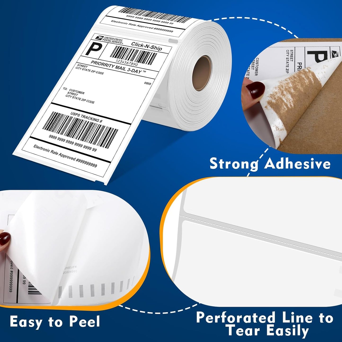 L LIKED 880 PCS 4"x 6" Direct Thermal Labels White Perforated Shipping Label, Compatible with DYMO 4XL 1744907,Zebra, Rollo, Jadens, Nelko, 220 Labels per Roll, 4 Rolls