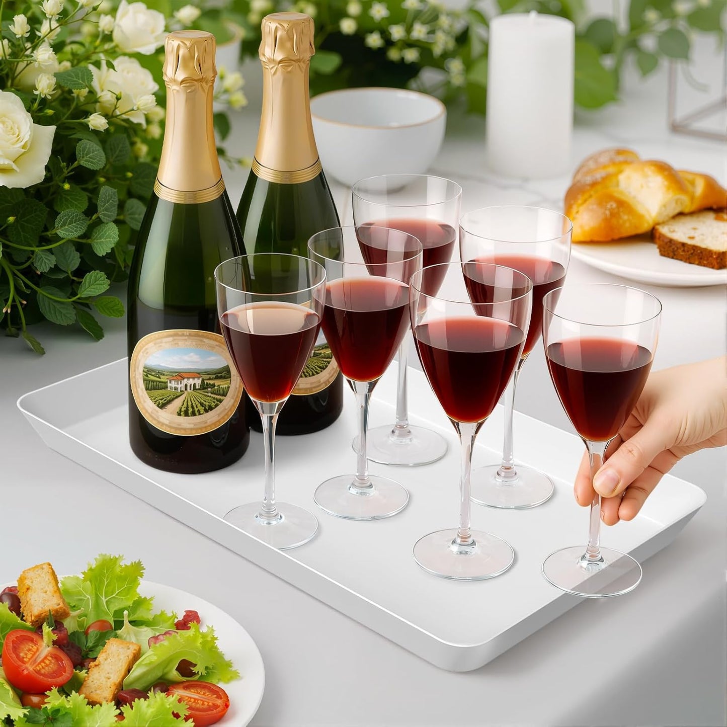WOWBOX 6 pcs Serving Tray for Entertaining, Serving Platters for Fruit, Cookies, Dessert, Snacks, Reusable Plastic Trays for Serving Food and Pantry Organization in Kitchen & for Parties
