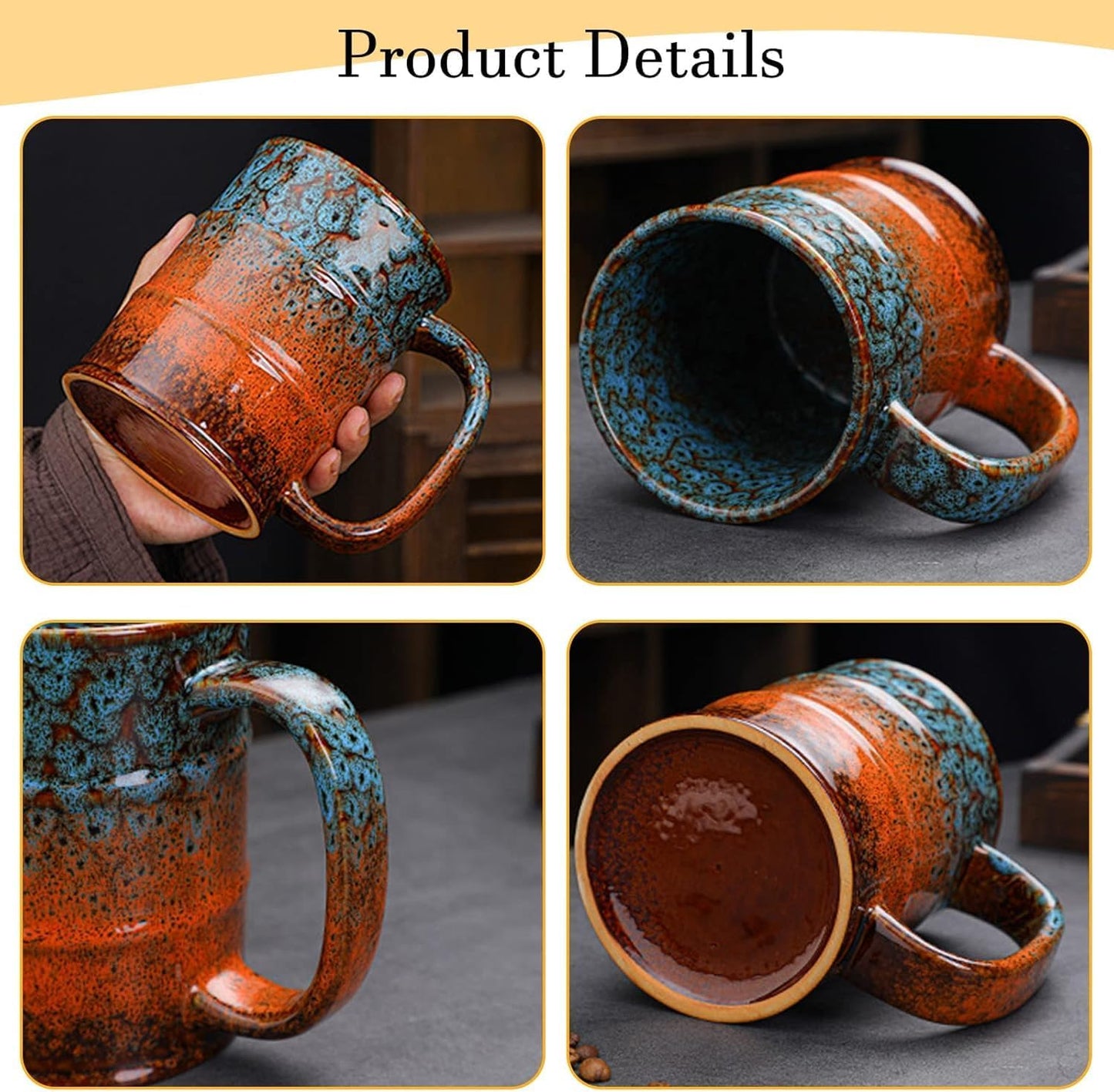 20 oz Ceramic Tea Cup - Large Coffee Mug for Office and Home - Dishwasher and Microwave Safe (2, Green and Blue)