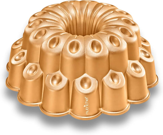 NutriChef 9 Inch Marquise Cake Pan, Thick & Heavy Cast Aluminum Bakeware Cake Mold for Cake with Fluted Easy-Release Edges for Uniform Browning & Baking, Nonstick Heat-Resistant Coating