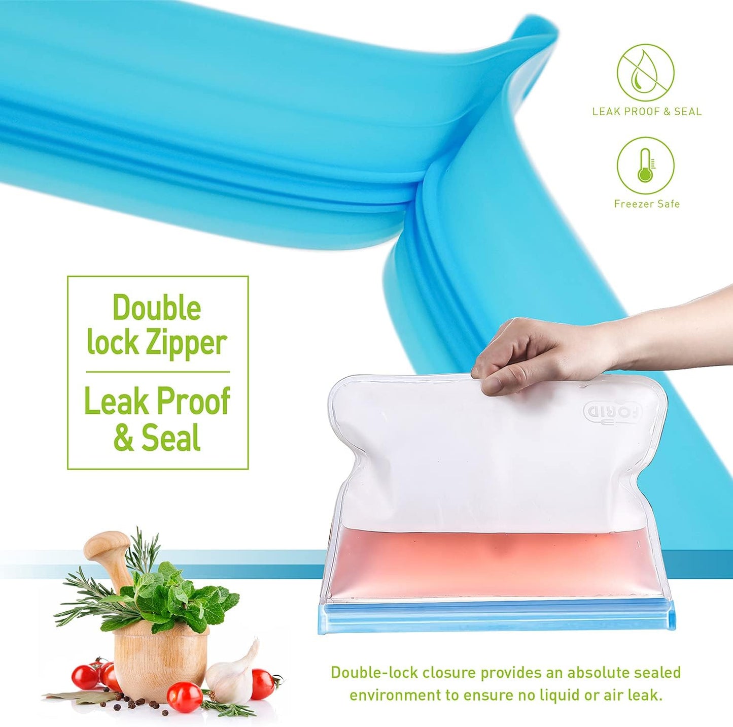 FORID 24 Pack Reusable Food Storage Bags, Silicone Gallon Freezer Bags, Sandwich Snack Resealable Lunch Bags, Extra Thick Leakproof for Marinate Food, Fruit Cereal Travel Items Home Kitchen
