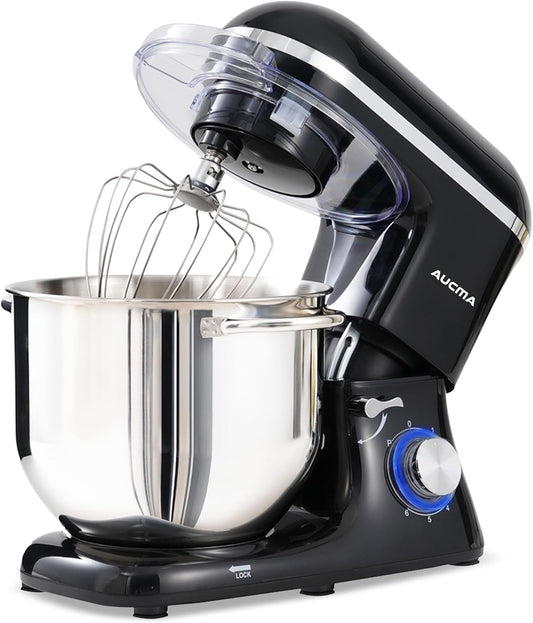 Aucma Stand Mixer, 900W 8QT Large Kitchen Mixer, Kitchen Electric Mixers with Dough Hook, Wire Whip & Beater (Black, 8QT)