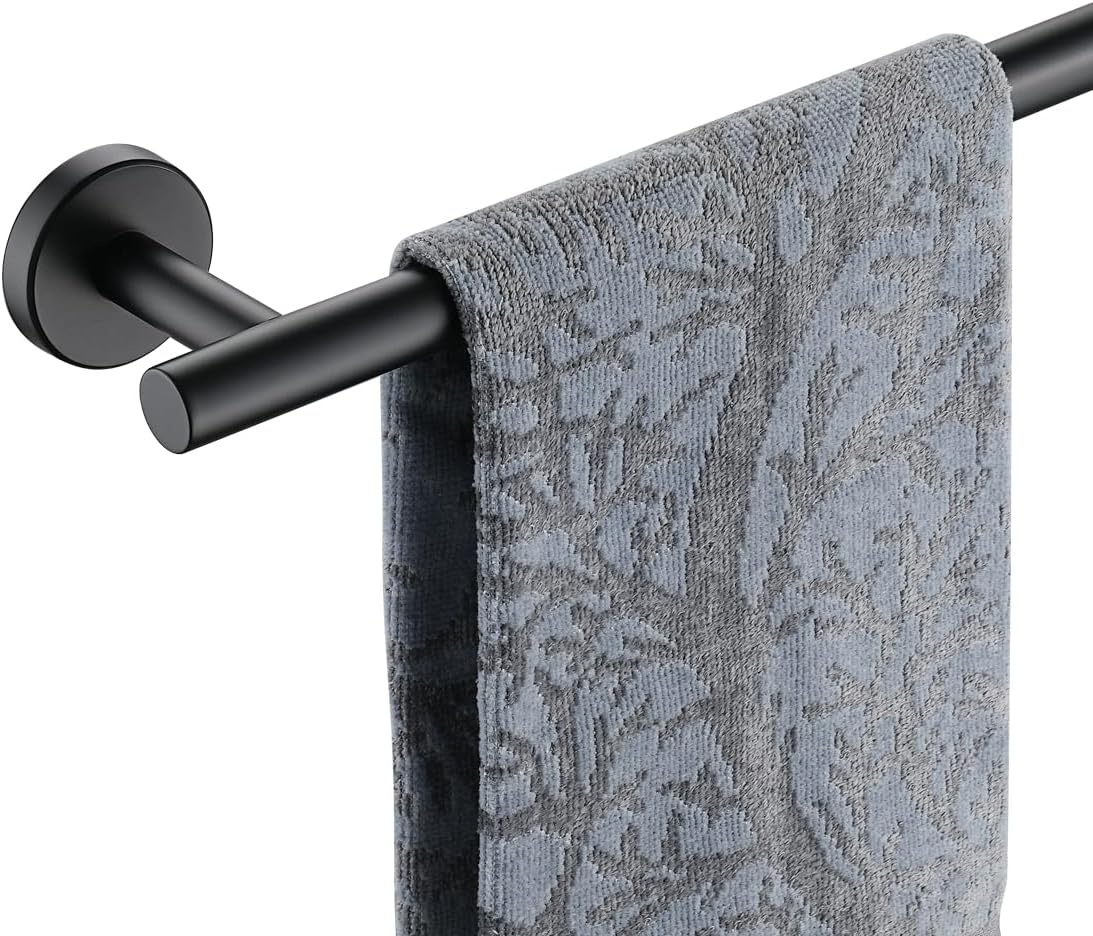 JQK Black Towel Bar, 24 Inch 304 Stainless Steel Thicken 0.8mm Towel Rack Bathroom, Towel Holder Matte Black Wall Mount, Total Length 27 Inch, TB110L24-PB