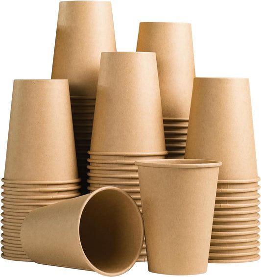 Lamosi 100 Count 12 oz Kraft Paper Cups, Disposable Hot/Cold Paper Coffee Cups, 12 Ounce Beverages Cups, Water Cups for Party Picnic Travel and Events