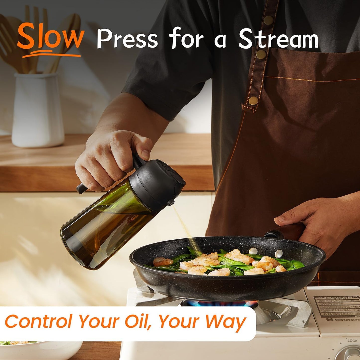 TrendPlain - Original 16oz/470ml Olive Oil Dispenser Bottle for Kitchen Gadgets and Air Fryer Accessories - Olive Oil Sprayer for Cooking w/Stickers - 2 Black