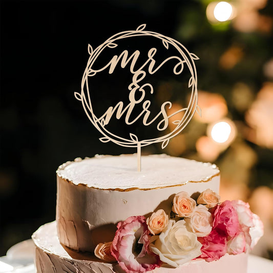 Mr & Mrs Cake Topper Wedding Cake Topper in Wood (Design 02)