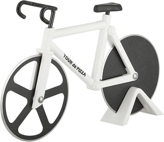 Bicycle Pizza Cutter - TOUR de PIZZA - Dual Stainless Steel Non-Stick Cutting Wheels - Display Stand - The Bike Pizza Cutter is Dishwasher Safe