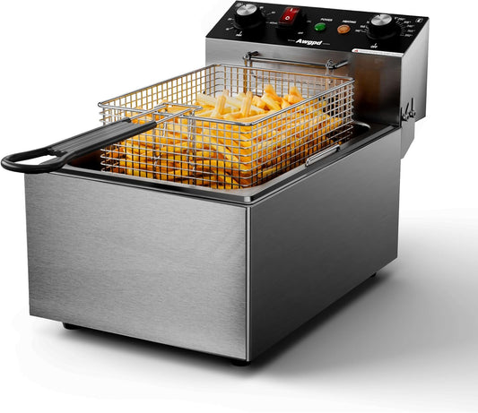 Electric Deep fryer Single Tank Deep Fryer with Basket Capacity 10L(10.5QT) Electric Countertop Fryers with 60 Minute Timer for Home Kitchen and Restaurant, 1700 Watts, 110V(10L)