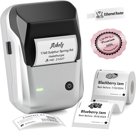 NIIMBOT B1 Label Maker, Portable Bluetooth Thermal Label Printer with Large Waterproof Tape and Multiple Templates for Kitchen, Home, School, Small Business,2 Inch (Silver, 1 Printer+1 Roll Label)
